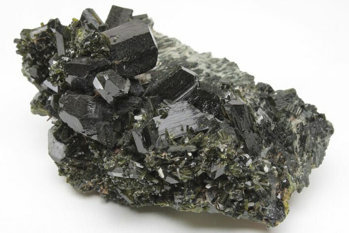 Lustrous, Epidote Crystal Cluster on Actinolite - Pakistan #213426